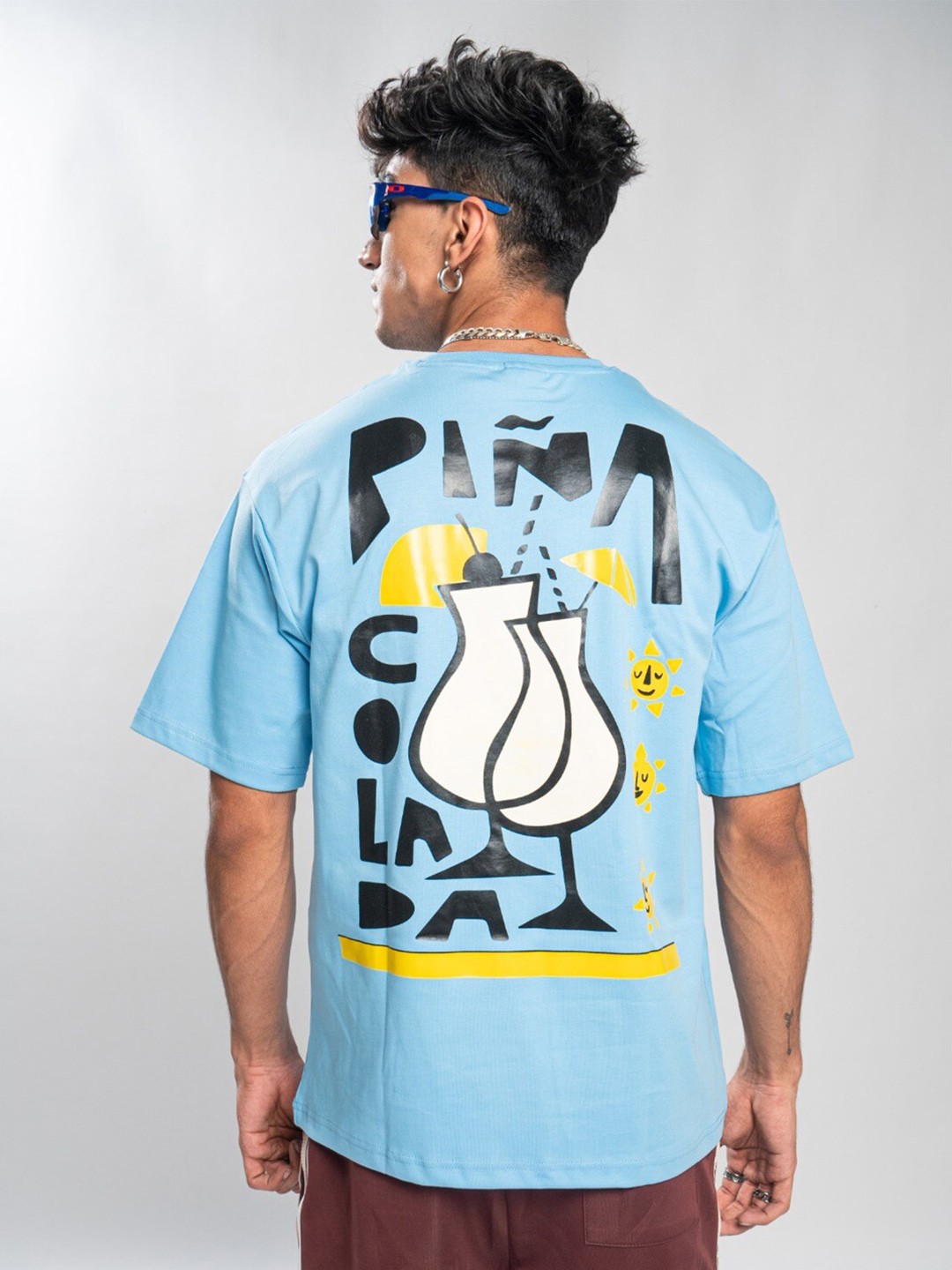 

Main Character India Typography Printed Drop-Shoulder Sleeves T-shirt, Blue