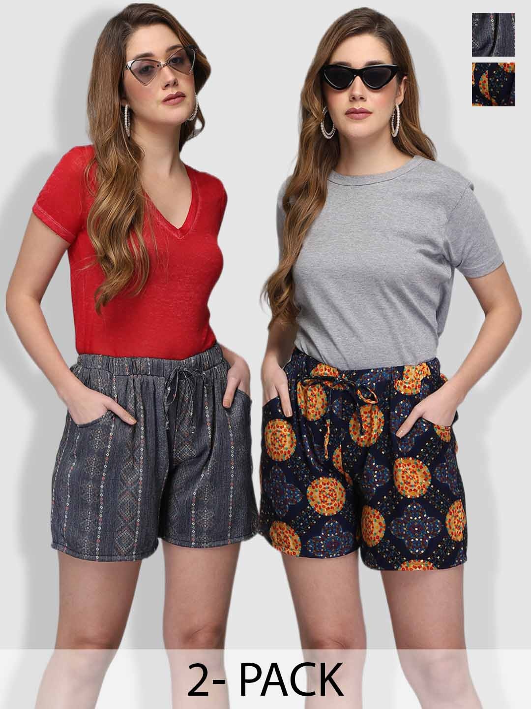 

Aditi Wasan Women Pack of 2 Geometric Printed Shorts, Grey