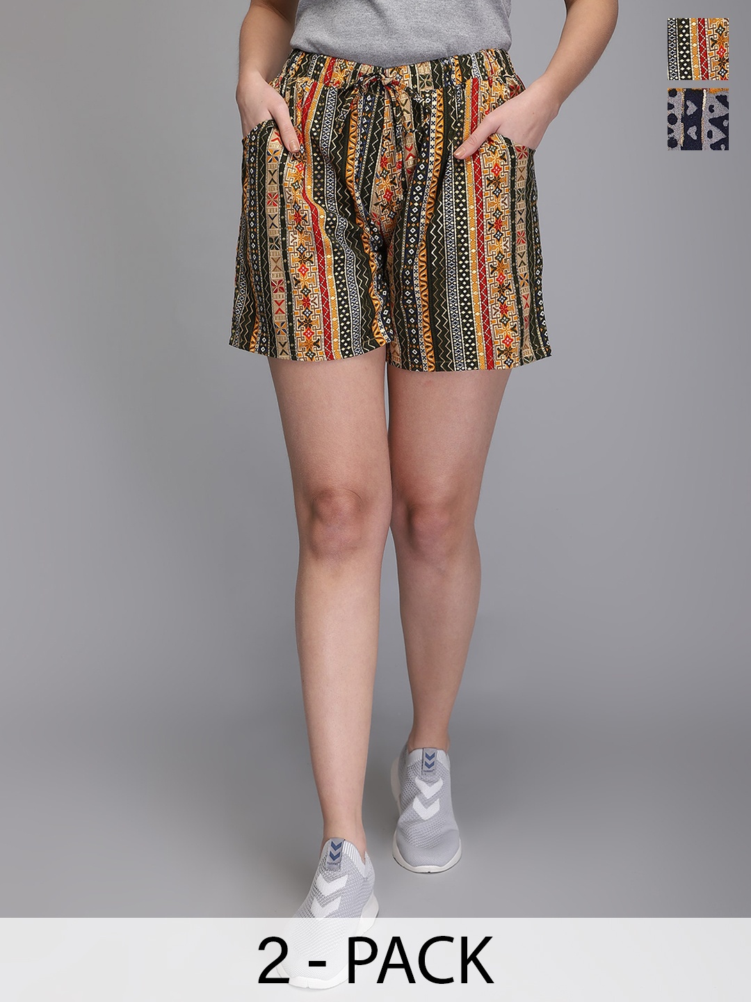 

Aditi Wasan Women Pack of 2 Geometric Printed Shorts, Yellow