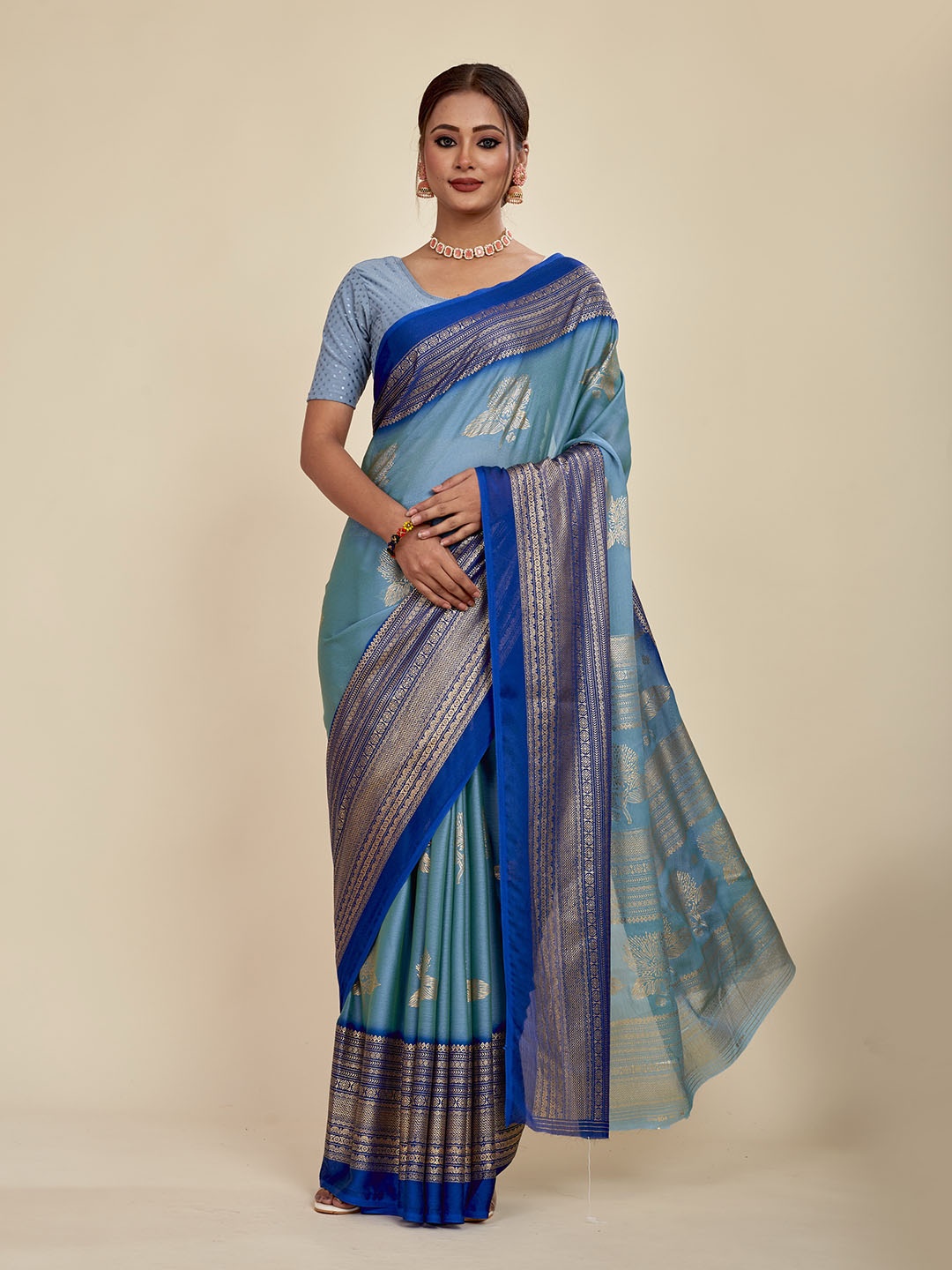 

MAHALASA Geometric Printed Pure Chiffon Saree, Orange
