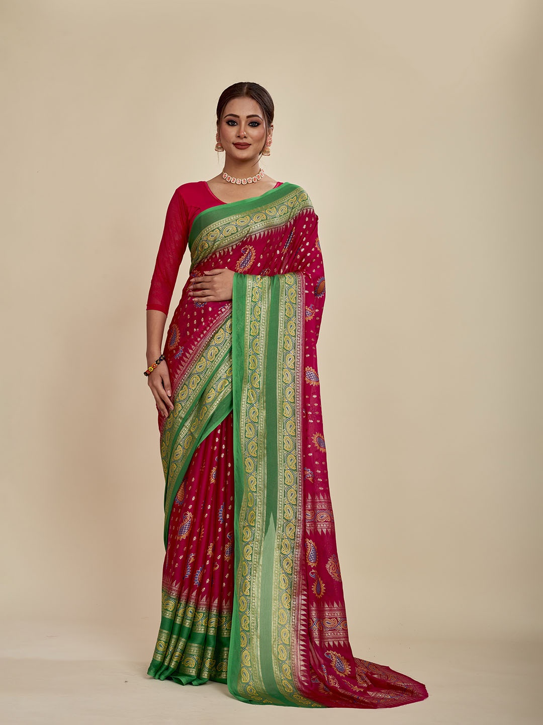 

MAHALASA Ethnic Motifs Printed Pure Chiffon Saree, Blue