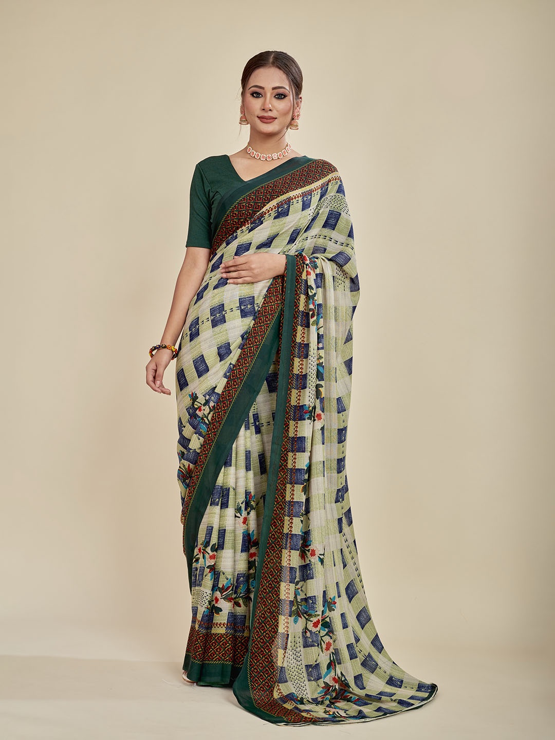 

MAHALASA Ethnic Motifs Printed Pure Georgette Saree, Pink