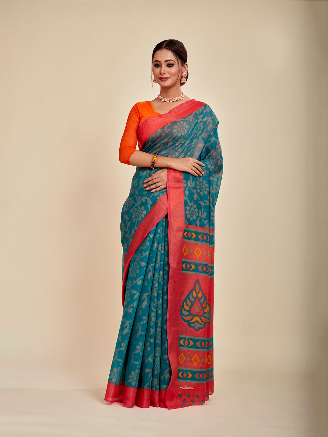 

MAHALASA Floral Woven Design Pure Cotton Saree, Maroon