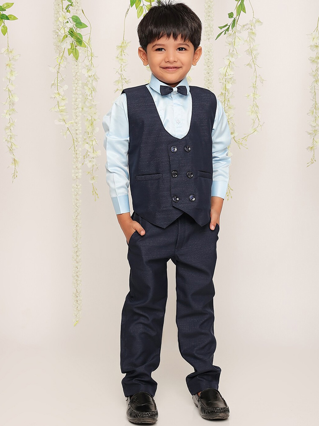 

KID1 Boys Solid 4-Piece Single-Breasted Party Suit, Navy blue