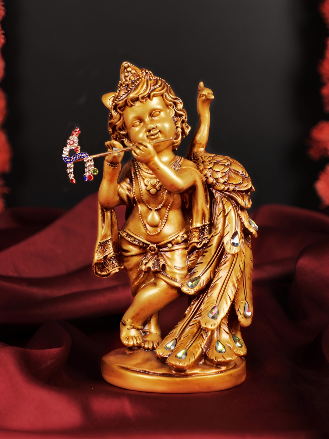 

Artarium LLP Brown Standing Krishna With Peacock Idol Showpiece