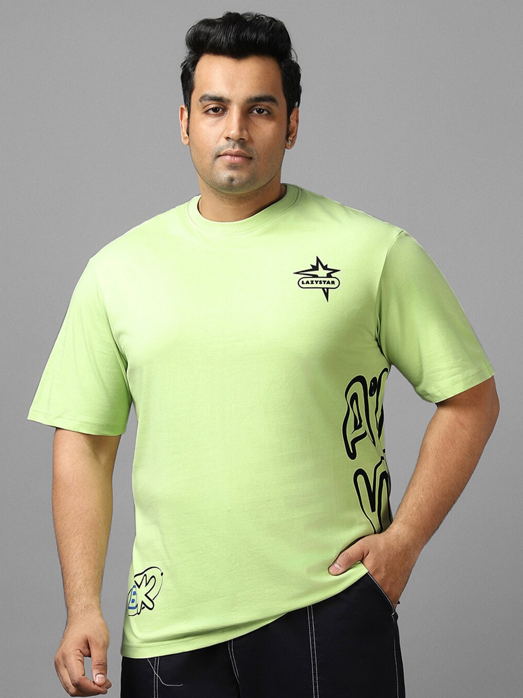 

Bewakoof Plus Graphic Printed Oversized Cotton T-shirt, Green