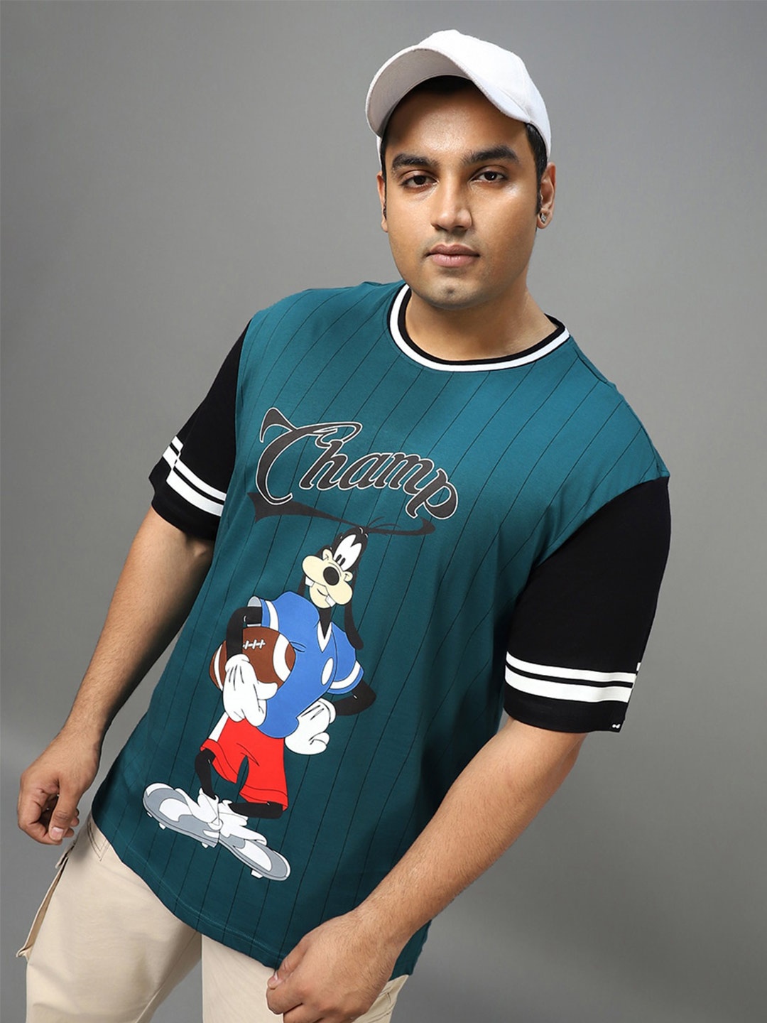 

Bewakoof Plus Graphic Printed Oversized Cotton T-shirt, Teal