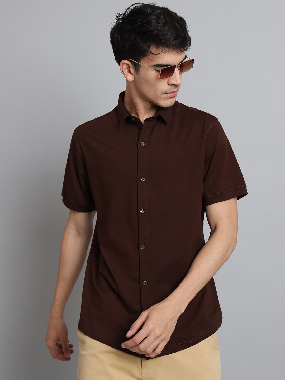 

WEARDUDS Premium Slim Fit Pure Cotton Casual Shirt, Coffee brown