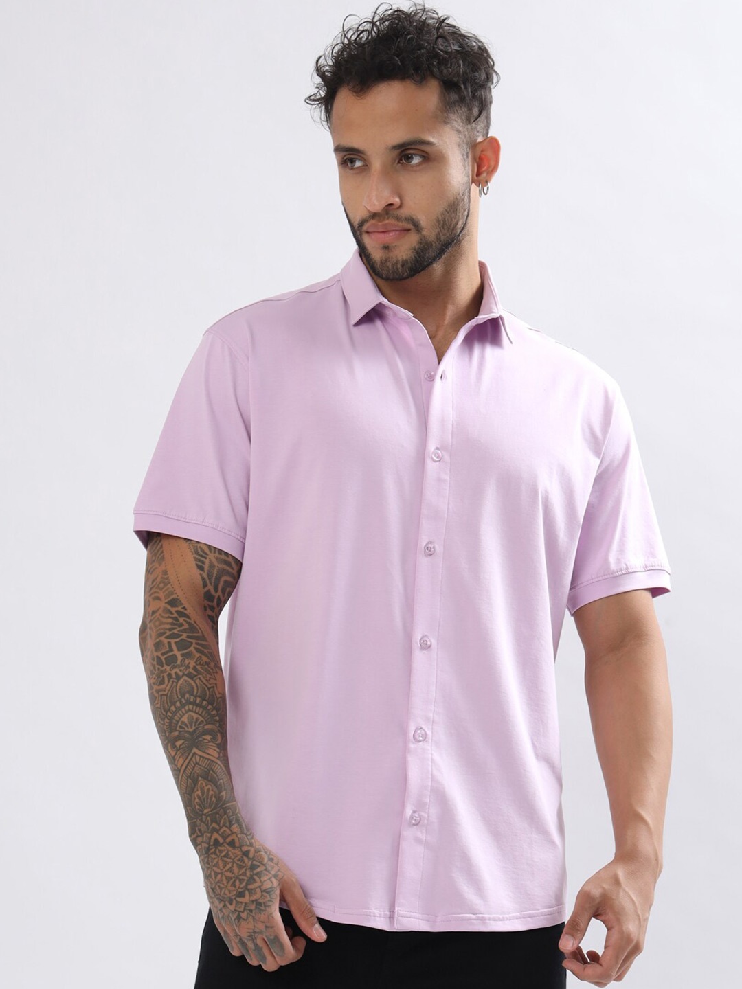 

WEARDUDS Premium Slim Fit Short Sleeves Casual Shirt, Lavender