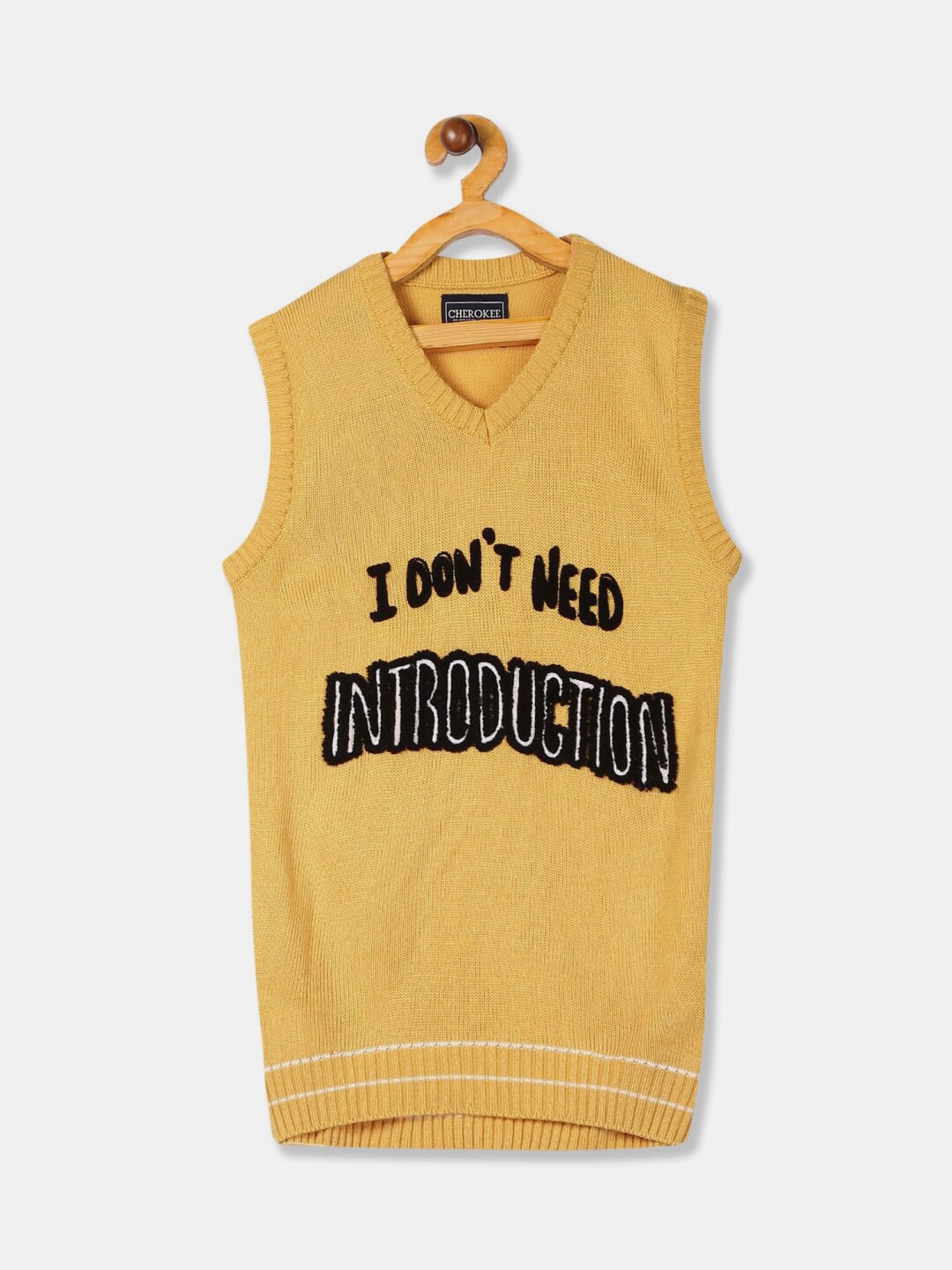 

V-Mart Boys Typography Embroidered Acrylic Sweater Vest, Yellow