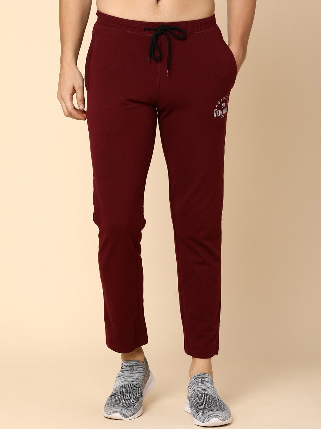 

V-Mart Men Mid-Rise Terry Cotton Track Pants, Maroon