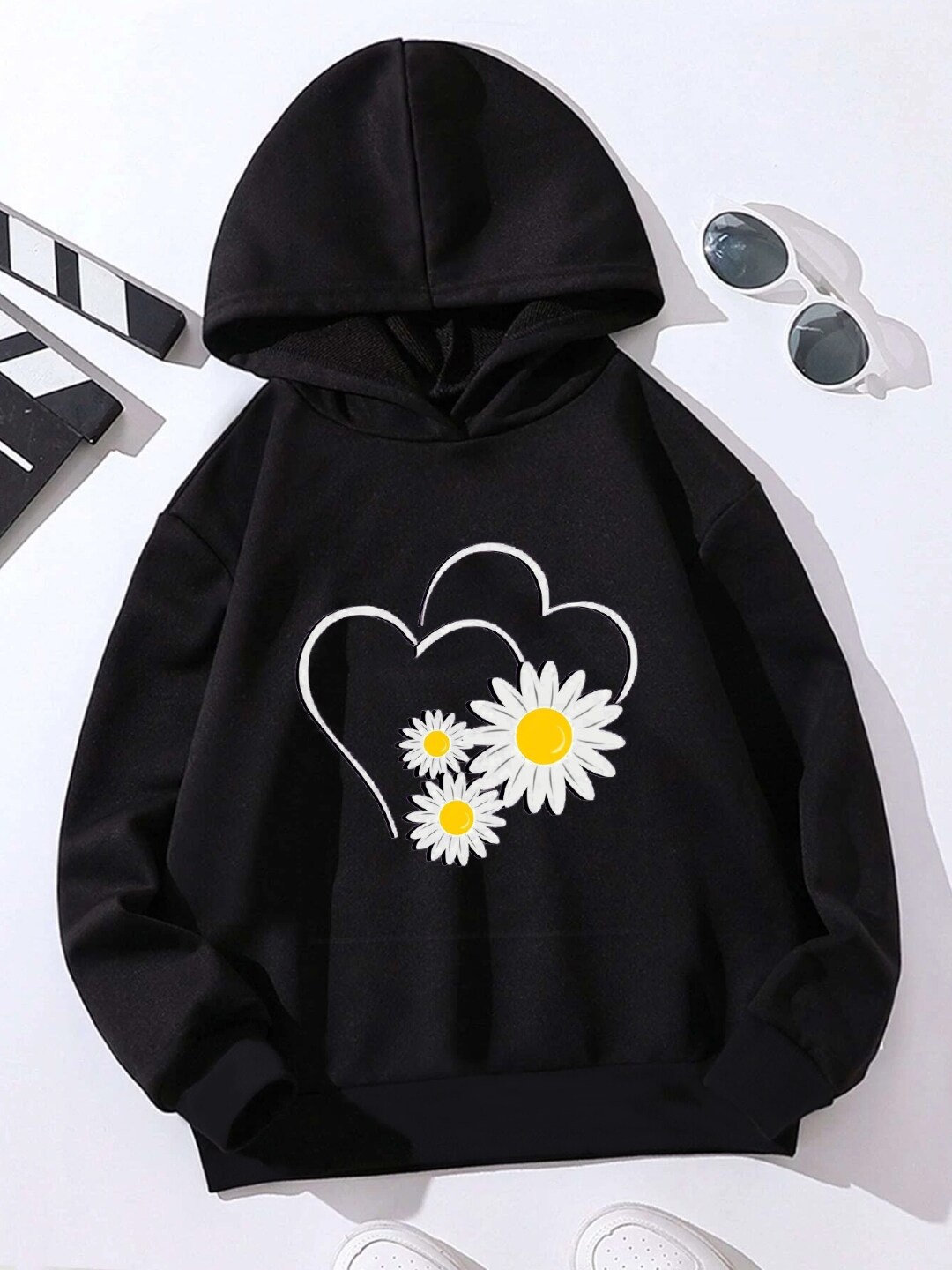 

StyleCast Girls Graphic Printed Hooded Pullover, Black