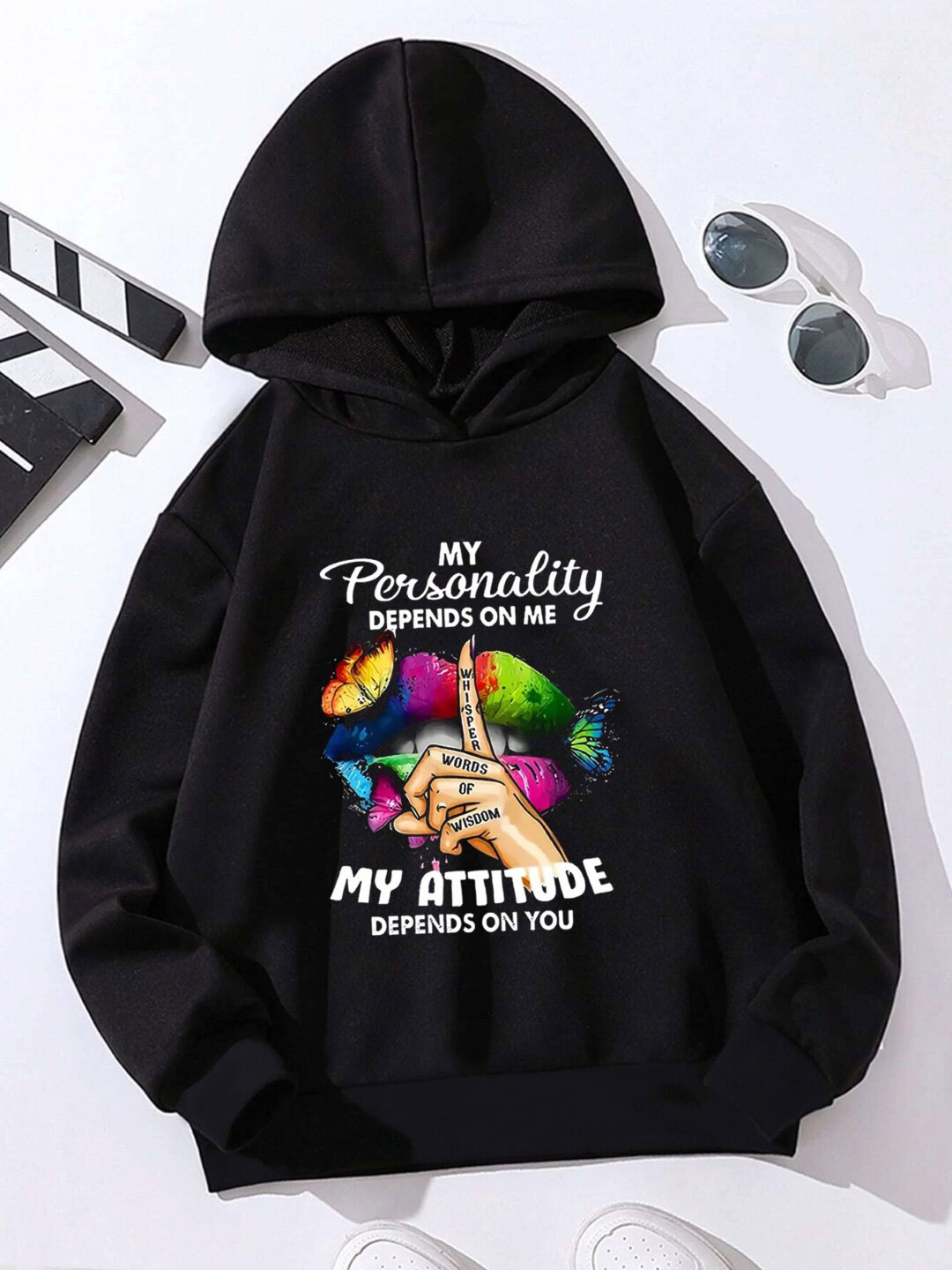 

StyleCast Girls Black Graphic Printed Hooded Pullover Sweatshirt