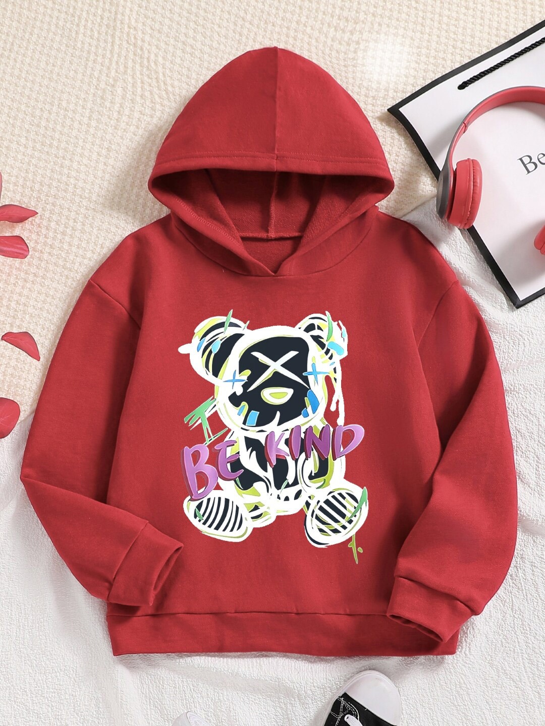 

StyleCast Girls Red Graphic Printed Hooded Pullover Sweatshirt
