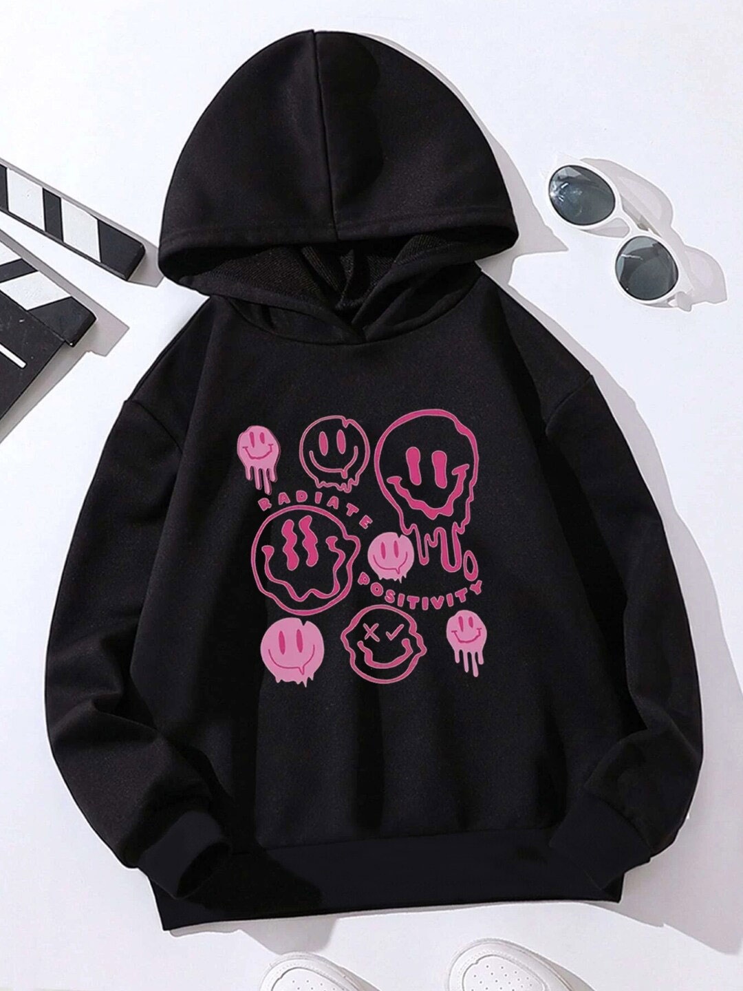 

StyleCast Girls Graphic Printed Hooded Pullover, Black