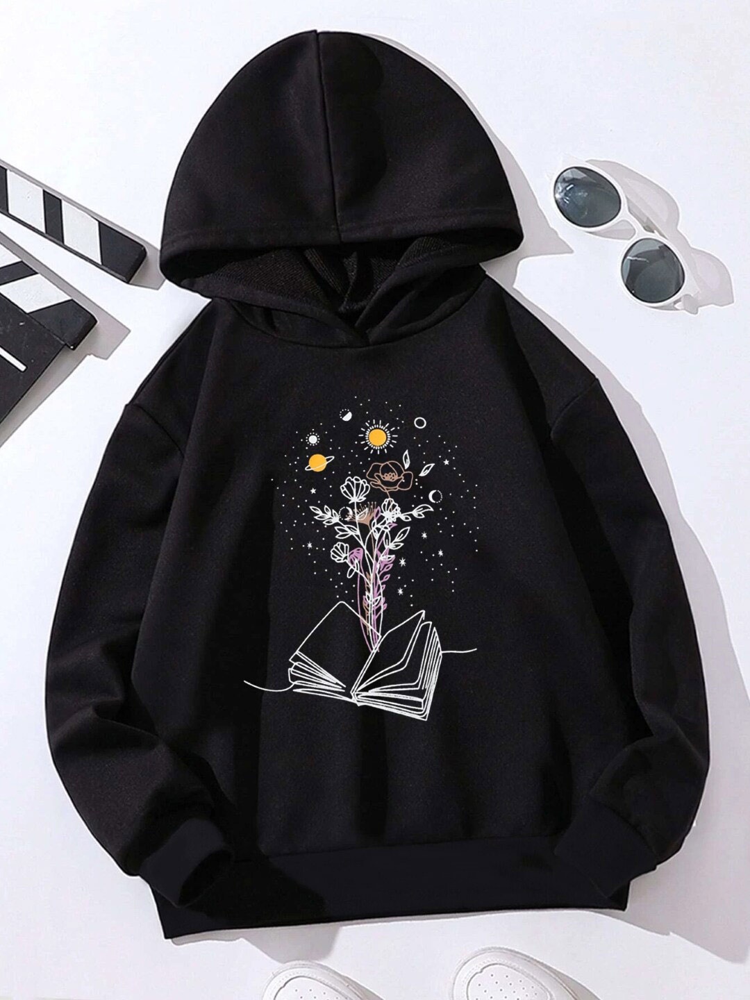 

StyleCast Girls Black Printed Hooded Pullover Sweatshirt