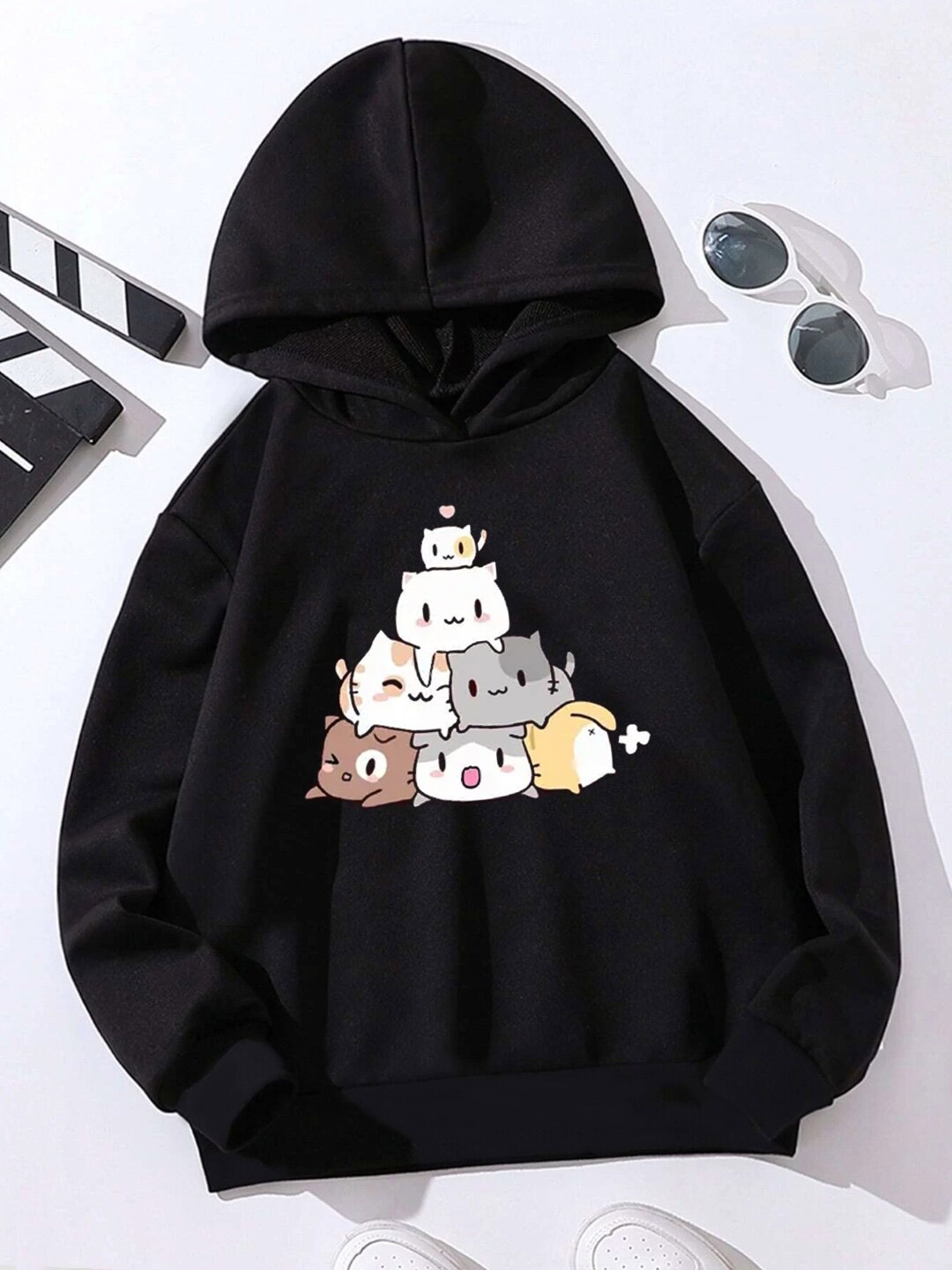 

StyleCast Girls Black Graphic Printed Hooded Sweatshirt