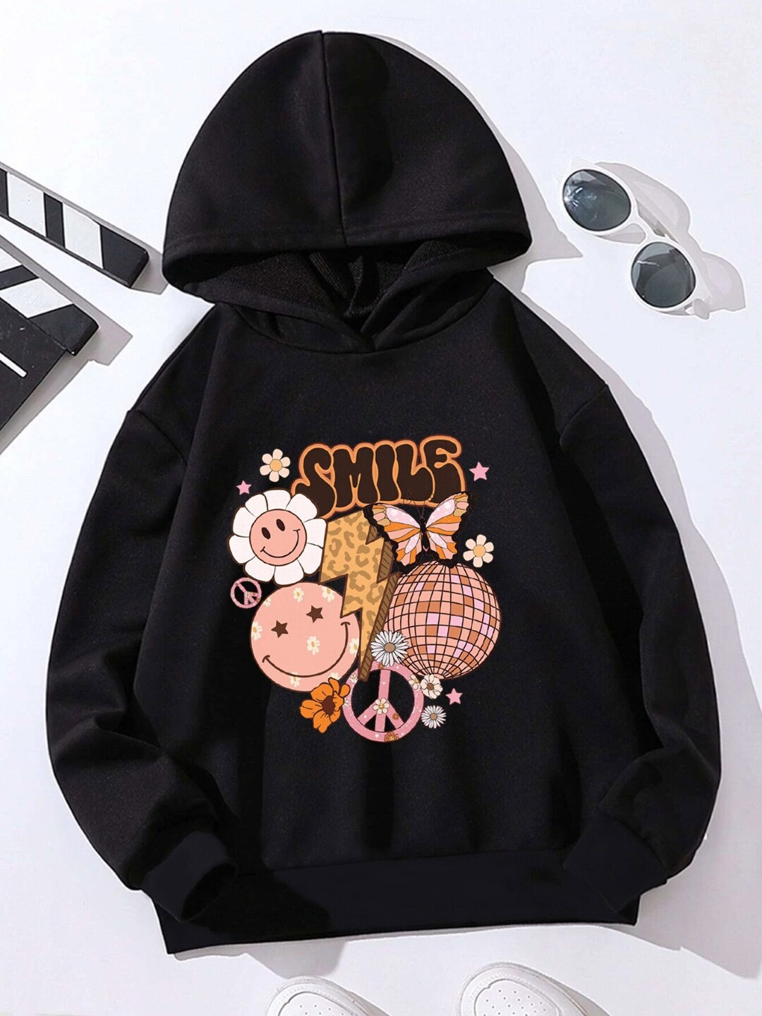 

StyleCast Girls Printed Hooded Sweatshirt, Black