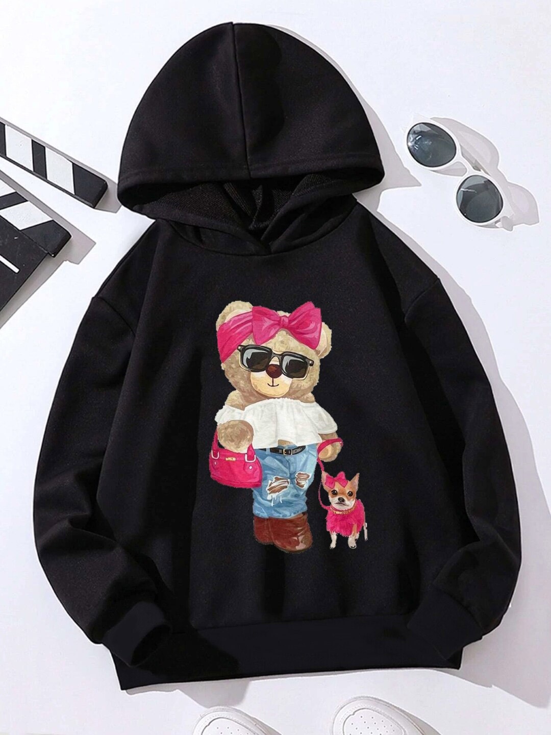

StyleCast Girls Printed Hooded Sweatshirt, Black