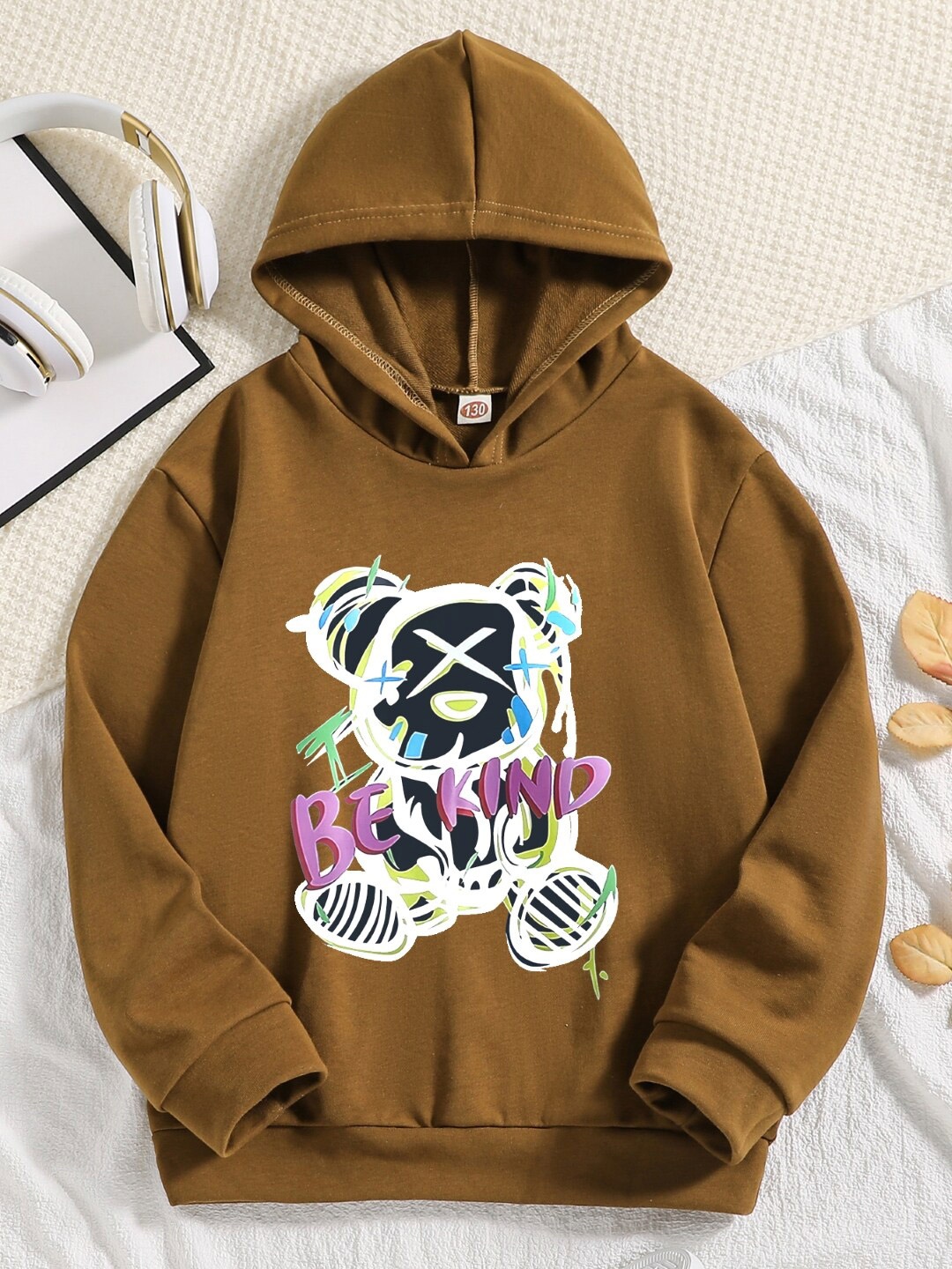 

StyleCast Girls Brown Graphic Printed Hooded Sweatshirt