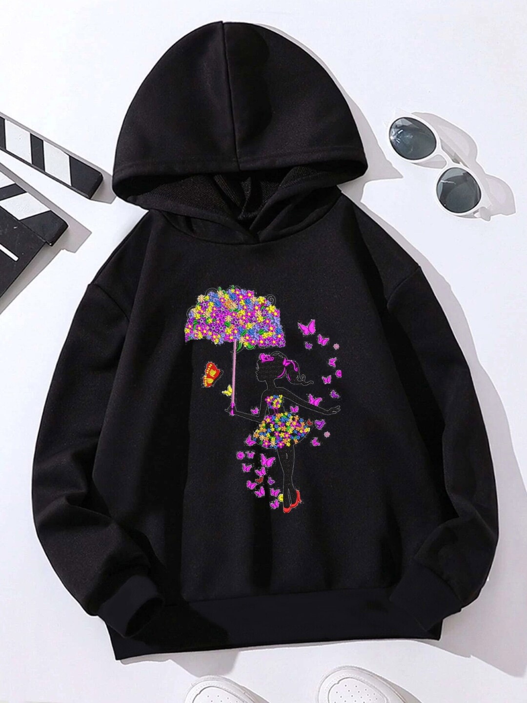 

StyleCast Girls Printed Hooded Sweatshirt, Black