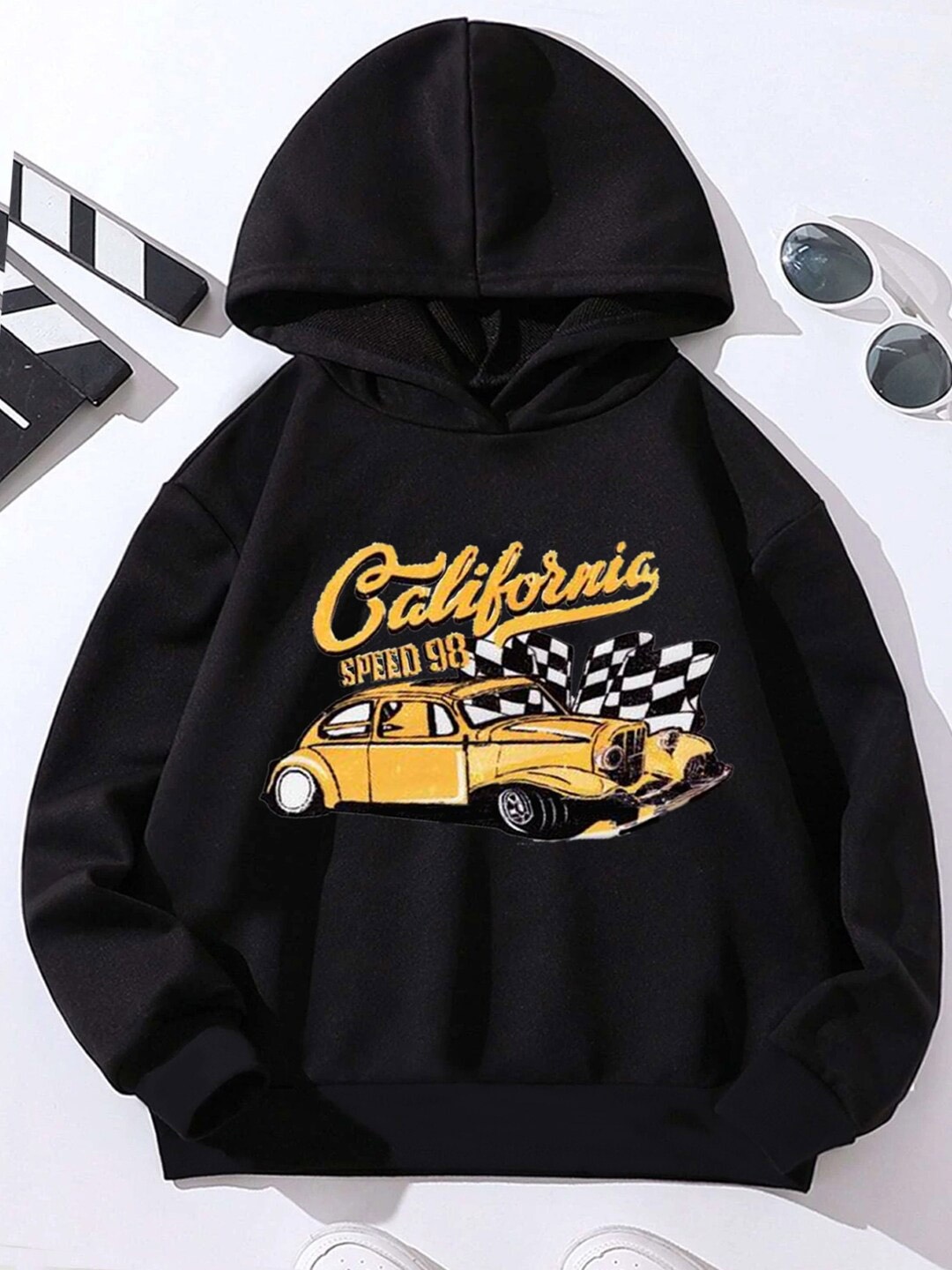 

StyleCast Girls Black Graphic Printed Hooded Sweatshirt