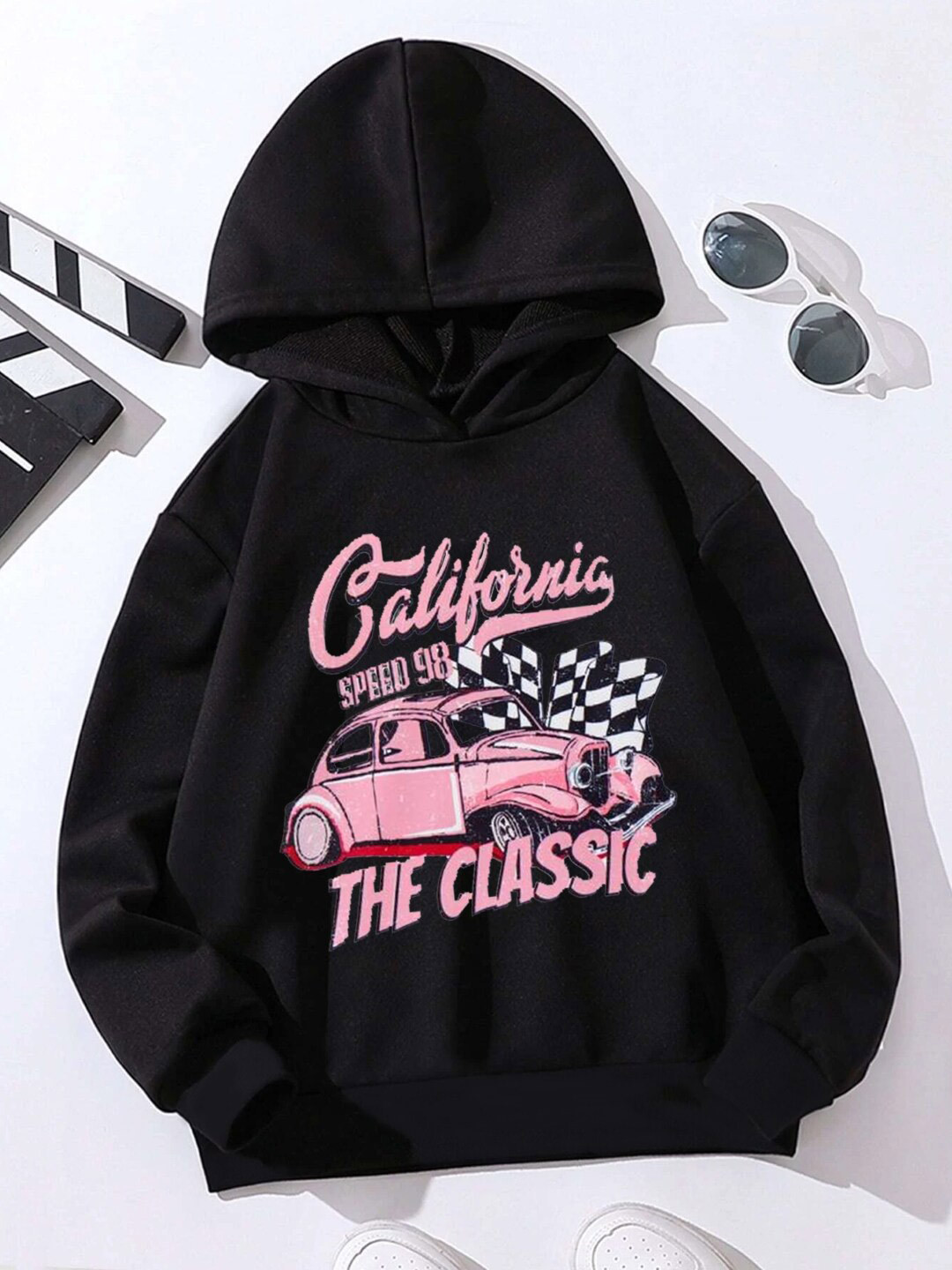

StyleCast Girls Black Graphic Printed Hooded Sweatshirt