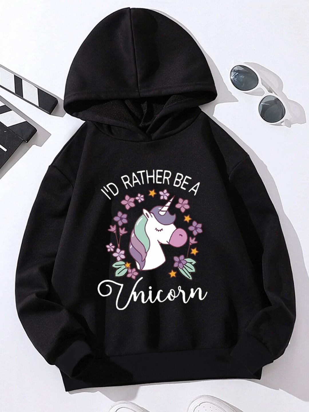 

StyleCast Girls Unicorn Printed Hood Pullover Sweatshirt, Black