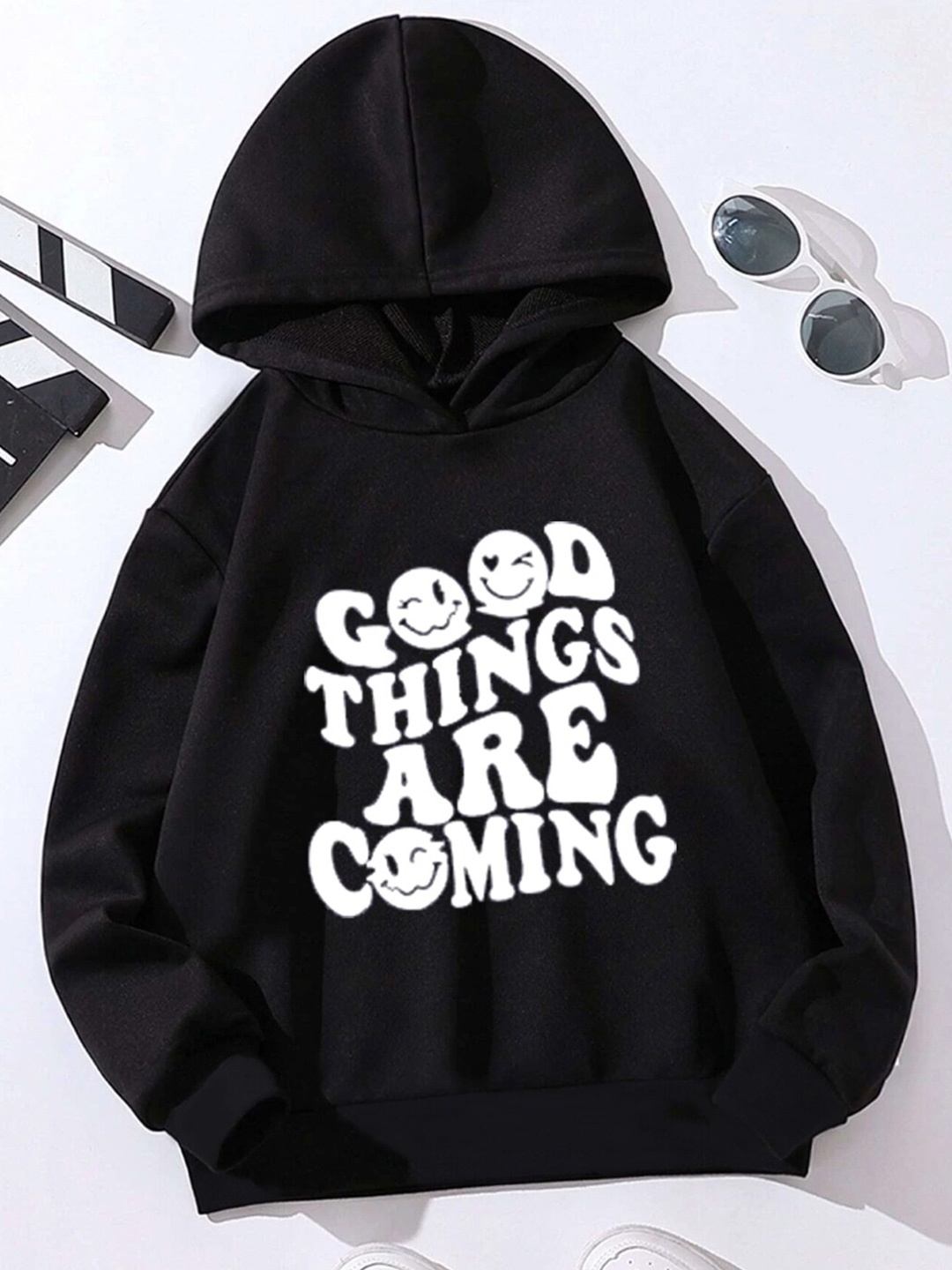 

StyleCast Girls Graphic Printed Hooded Pullover, Black