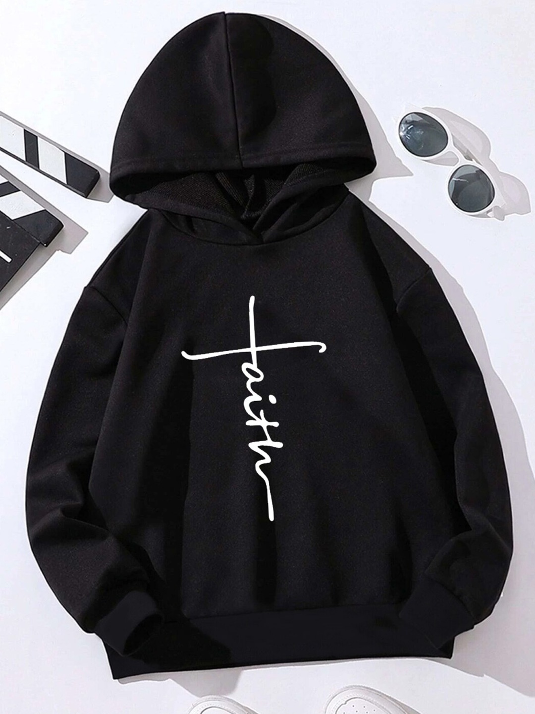 

StyleCast Girls Printed Hooded Sweatshirt, Black