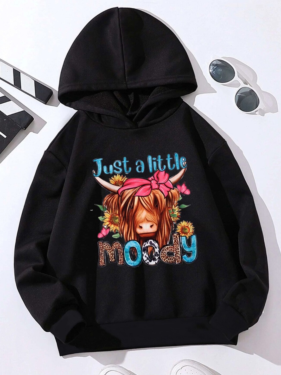 

StyleCast Girls Black Graphic Printed Hooded Pullover