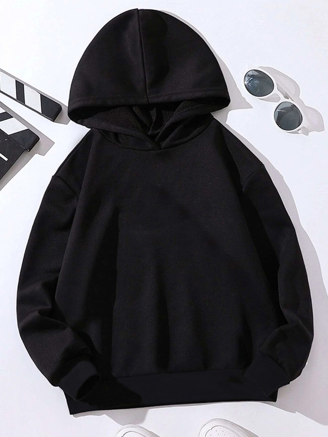 

StyleCast Girls Black Geometric Printed Hooded Pullover Sweatshirt