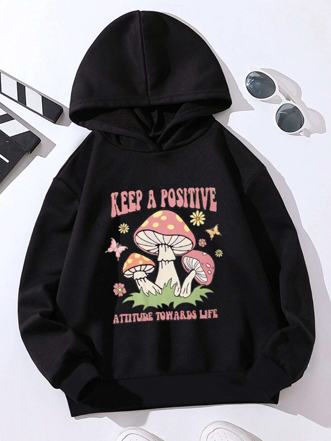 

StyleCast Girls Printed Hooded Sweatshirt, Black