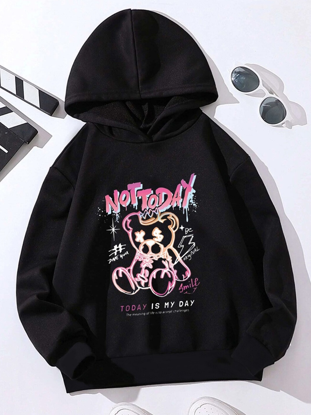 

StyleCast Girls Black Typography Printed Hooded Pullover
