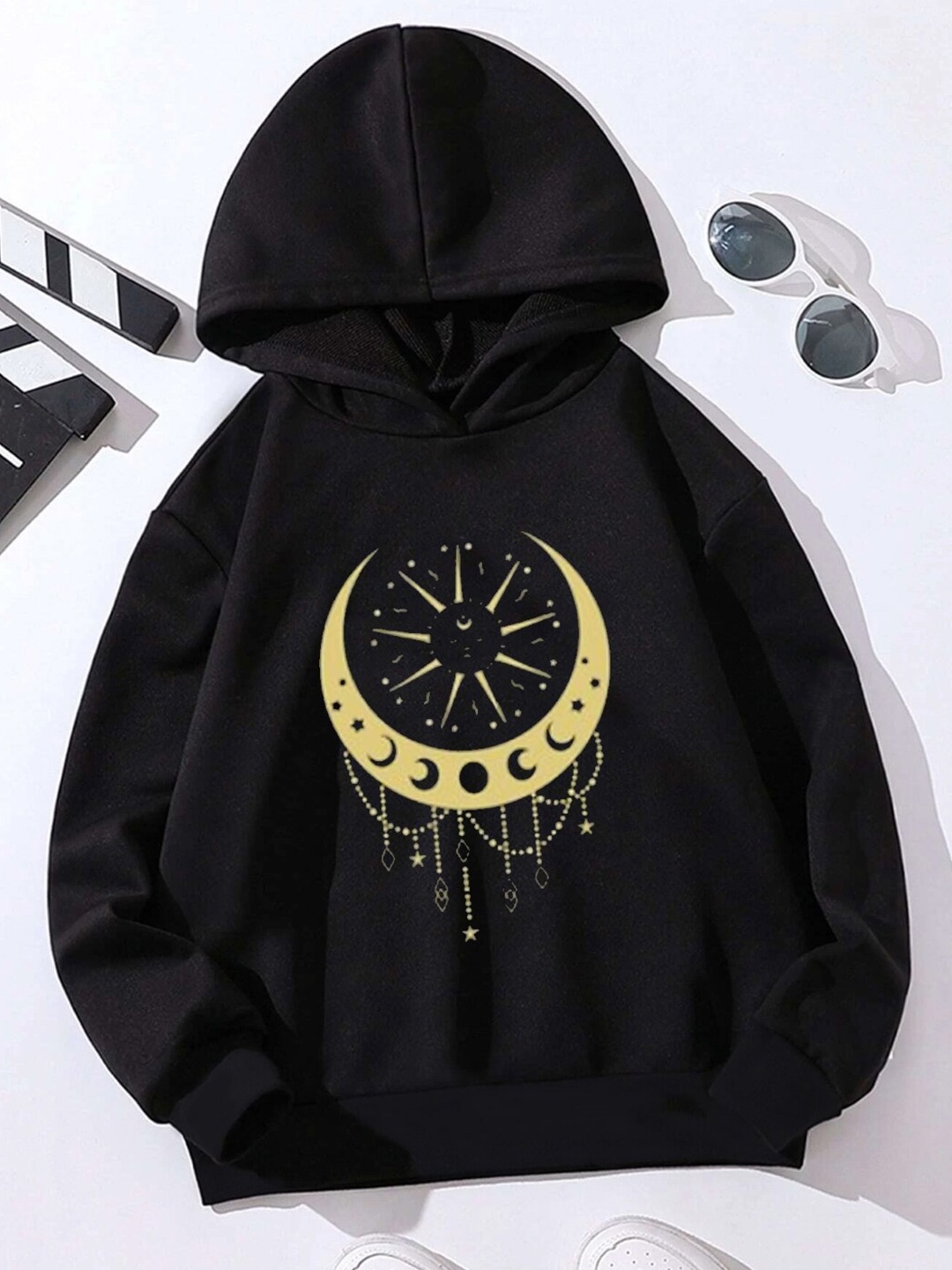 

StyleCast Girls Black & Yellow Typography Printed Hooded Pullover