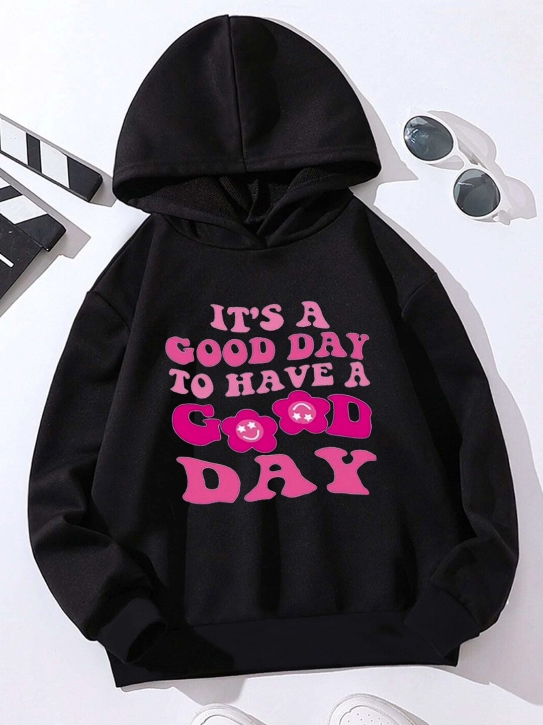 

StyleCast Black Girls Typography Printed Hooded Long Sleeves Pullover