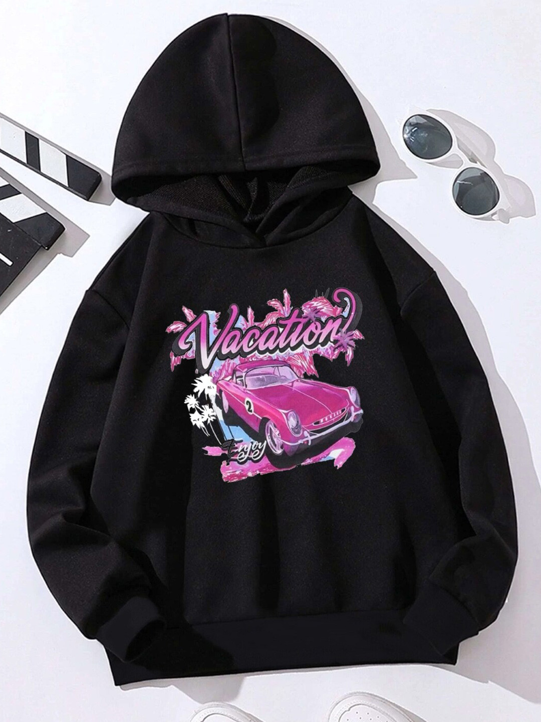 

StyleCast Girls Black Graphic Printed Hooded Pullover