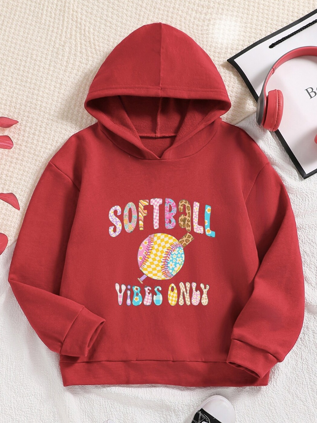 

StyleCast Girls Red Graphic Printed Hooded Sweatshirt