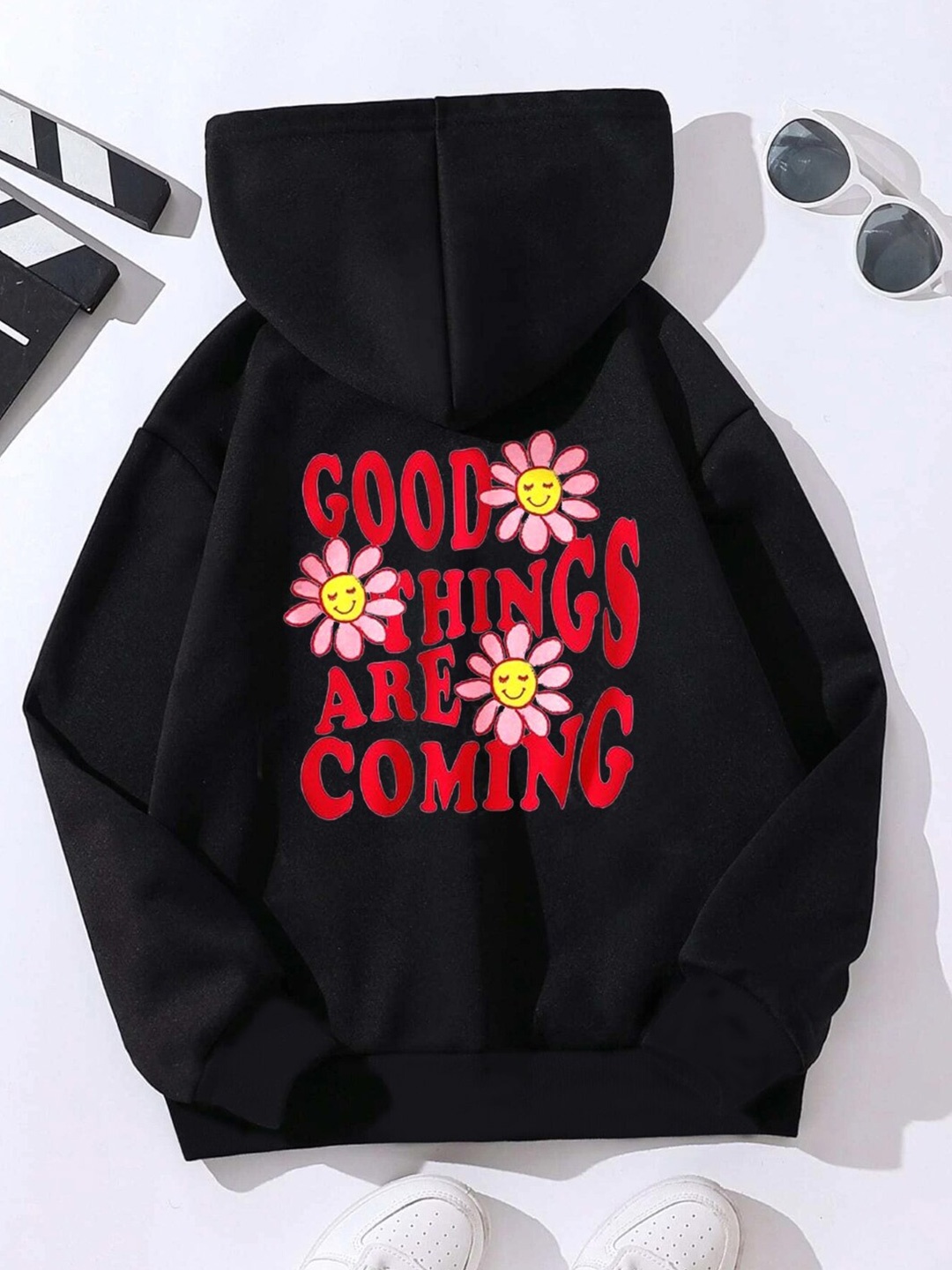 

StyleCast Girls Black & Red Typography Printed Hooded Pullover