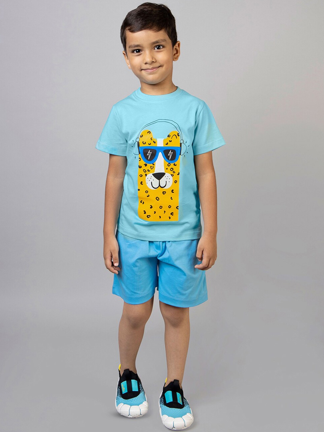 

ZIP ZAP ZOOP Boys Printed Pure Cotton T-shirt With Shorts, Blue