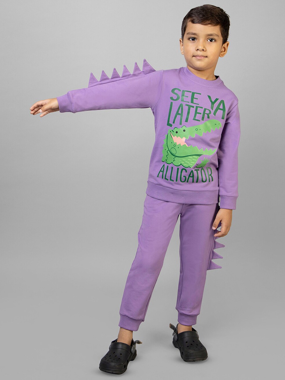 

ZIP ZAP ZOOP Boys Graphic Printed Long Sleeves Pure Cotton Sweatshirt With Pyjamas, Purple