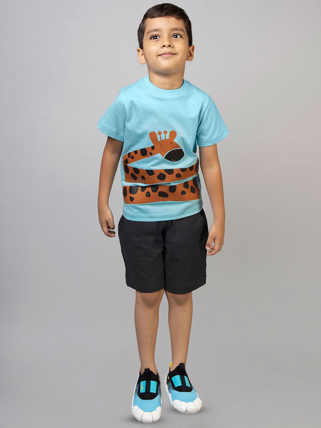 

ZIP ZAP ZOOP Boys Printed Pure Cotton T-shirt With Shorts, Blue