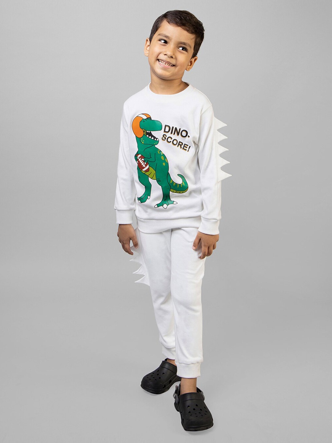 

ZIP ZAP ZOOP Boys Printed Pure Cotton T-shirt With Pyjamas, White