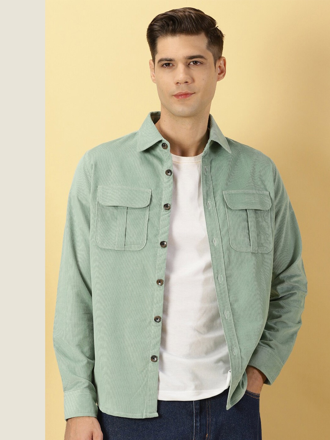 

Thomas Scott Premium Slim Fit Corduroy Casual Shirt, Green