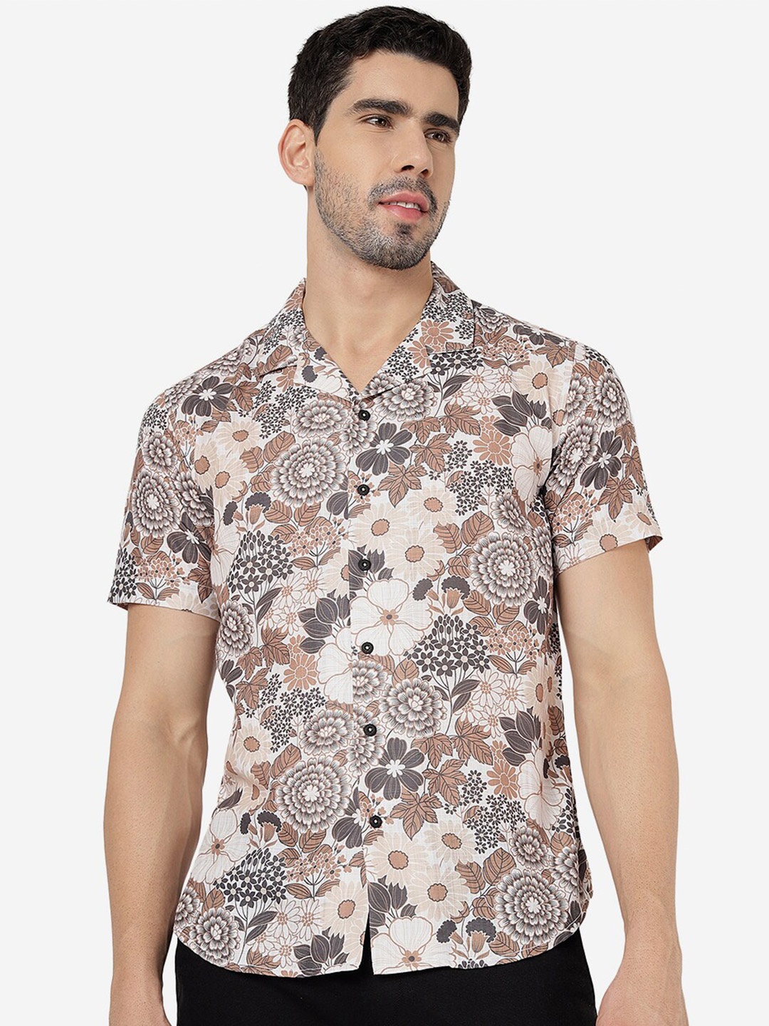 

Greenfibre Slim Fit Floral Printed Pure Cotton Casual Shirt, Brown