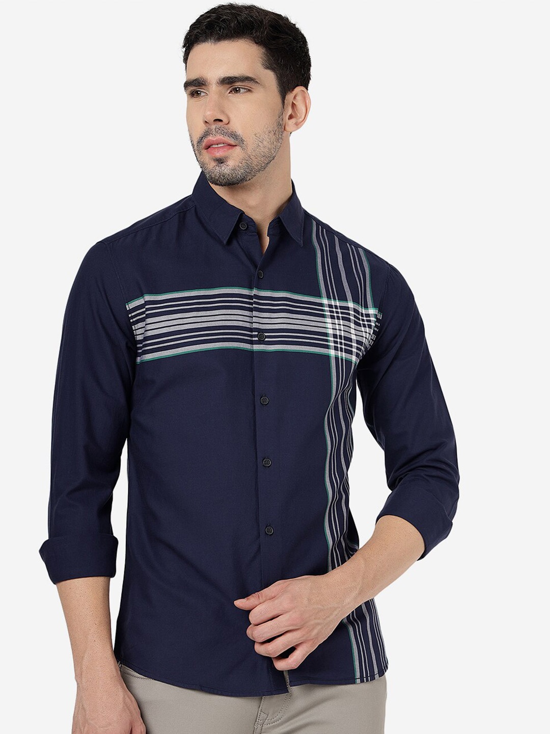 

Greenfibre Slim Fit Striped Pure Cotton Casual Shirt, Blue