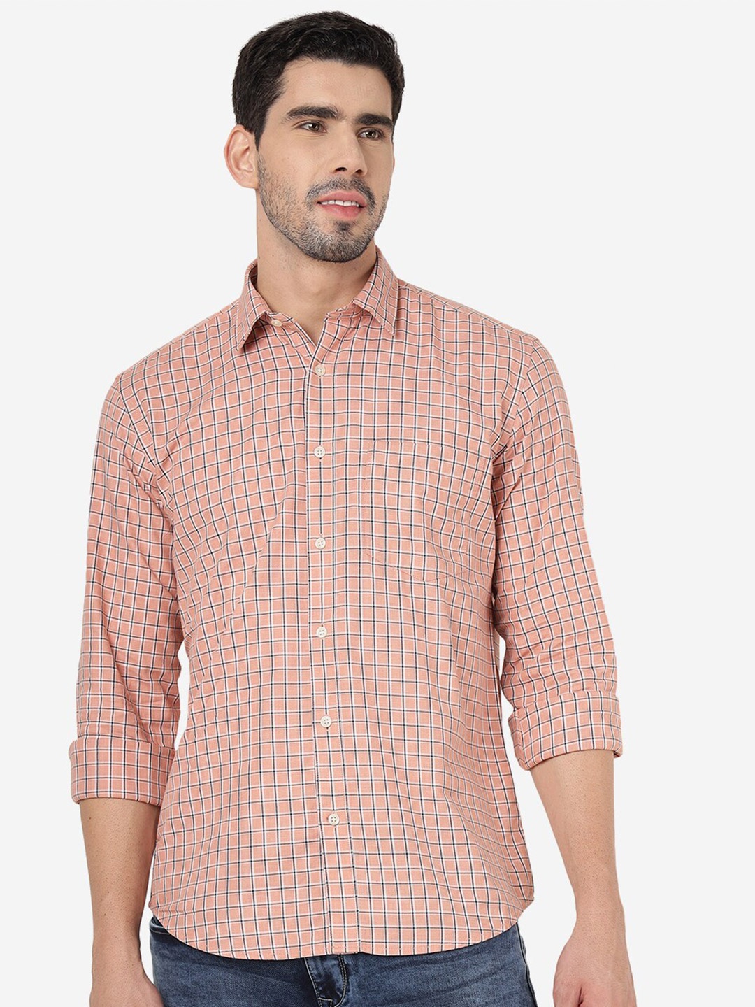 

Greenfibre Windowpane Checked Pure Cotton Casual Shirt, Pink