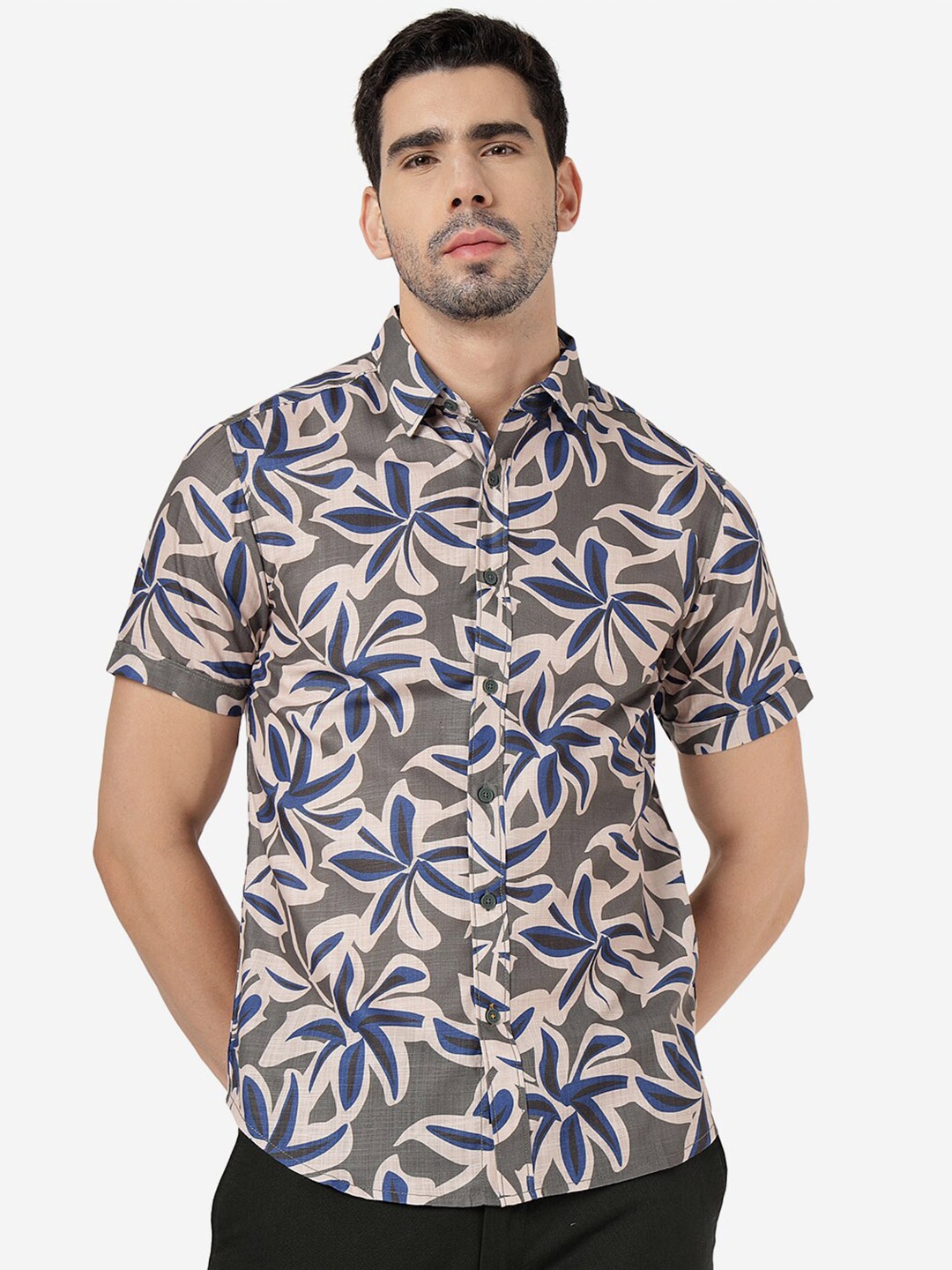 

Greenfibre Slim Fit Floral Printed Pure Cotton Casual Shirt, Charcoal