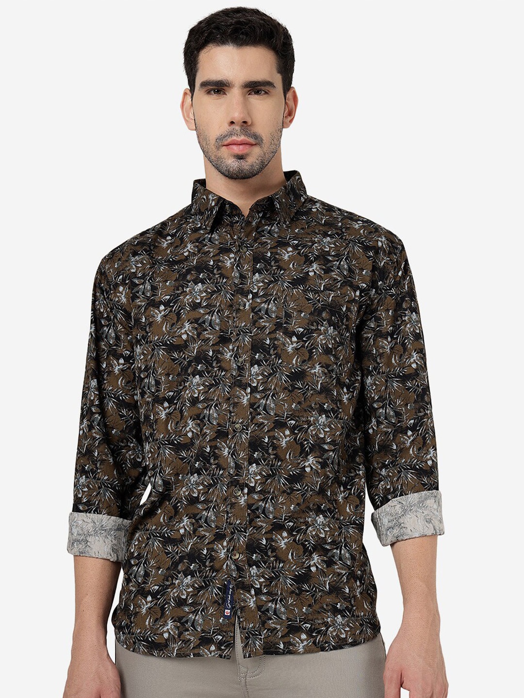 

Greenfibre Slim Fit Floral Printed Pure Cotton Casual Shirt, Black