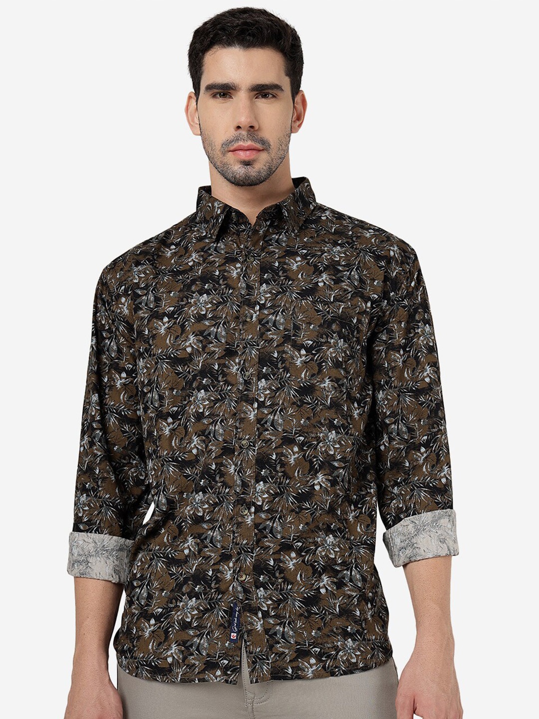 

Greenfibre Slim Fit Floral Printed Pure Cotton Casual Shirt, Black